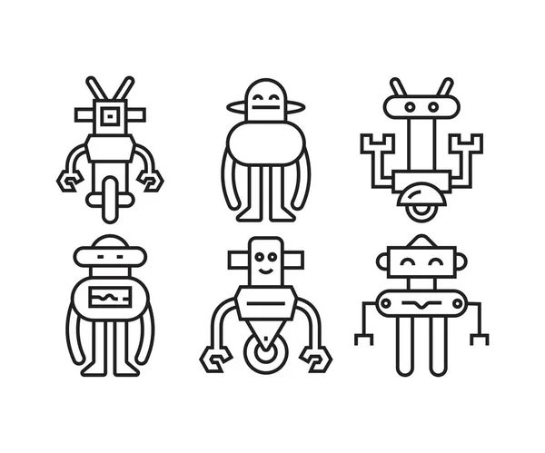 Iconos Robot Dibujos Animados Set Line Illustration — Vector de stock