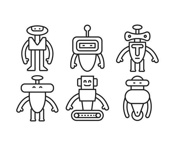 Zeichentrickroboter Ikonen Setzen Zeilenillustration — Stockvektor
