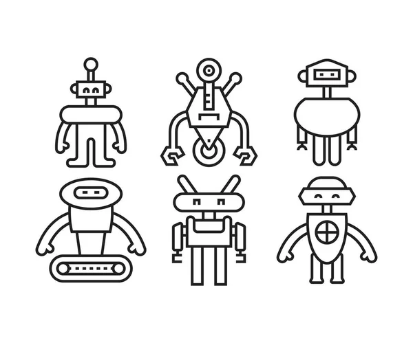 Desenho Animado Ícones Robô Conjunto Linha Ilustração —  Vetores de Stock
