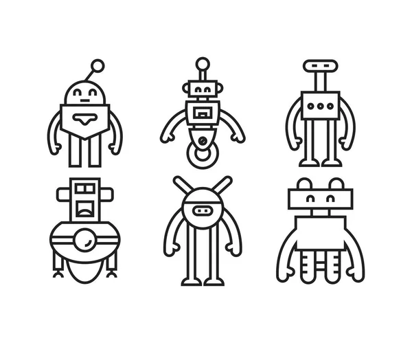 Εικονίδια Ρομπότ Κινουμένων Σχεδίων Που Εικονογράφηση Γραμμή — Διανυσματικό Αρχείο