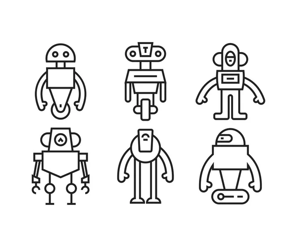 Tecknad Robot Ikoner Ställa Linje Illustration — Stock vektor