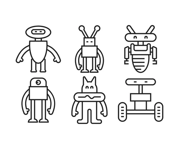 Cartoon Robot Icons Set Line Illustration — Stock Vector