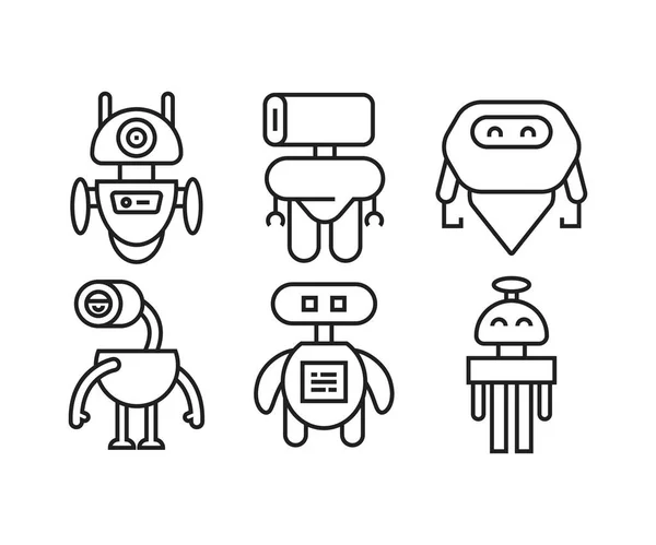 Cartoon Robot Pictogrammen Set Lijn Illustratie — Stockvector