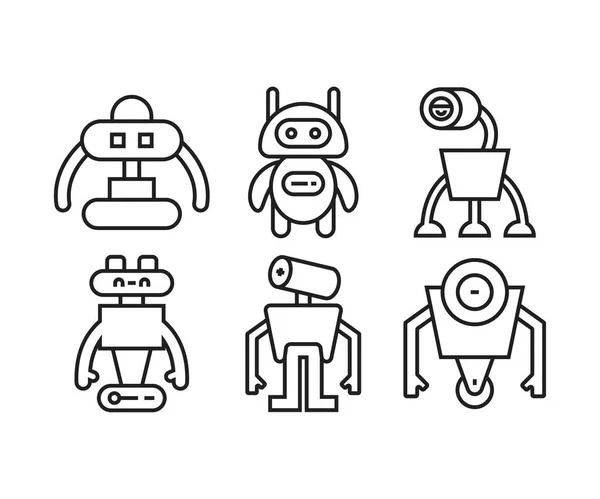 Tecknad Robot Ikoner Ställa Linje Illustration — Stock vektor