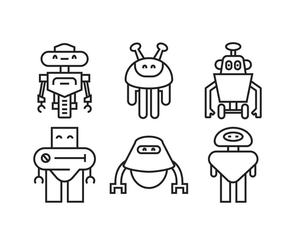 Ikony Robota Kreskówki Ustawić Linię Ilustracji — Wektor stockowy