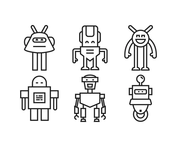 Iconos Robot Dibujos Animados Set Line Illustration — Vector de stock