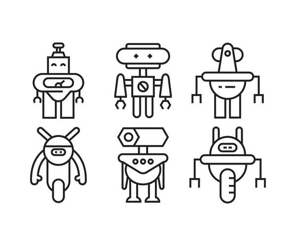 Tecknad Robot Ikoner Ställa Linje Illustration — Stock vektor