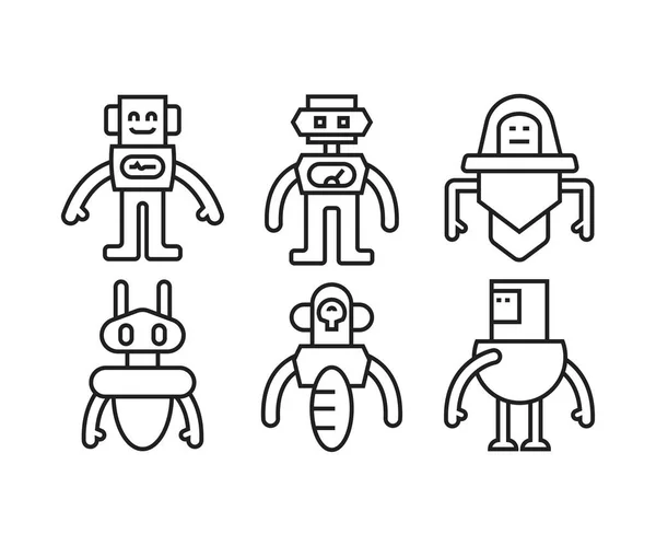 漫画ロボットのアイコンセットラインイラスト — ストックベクタ