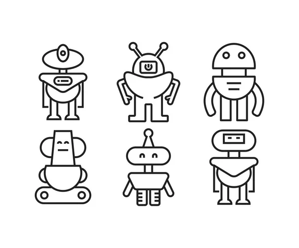 Kreslený Robot Ikony Nastavit Čáru Ilustrace — Stockový vektor