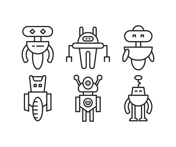 Iconos Robot Dibujos Animados Set Line Illustration — Archivo Imágenes Vectoriales