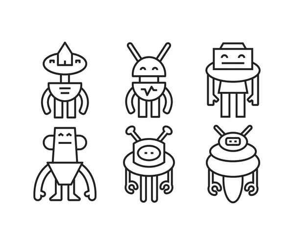 漫画ロボットのアイコンセットラインイラスト — ストックベクタ