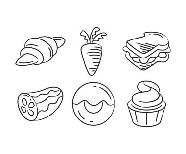 yemek ve tatlı çizimi el çizimi