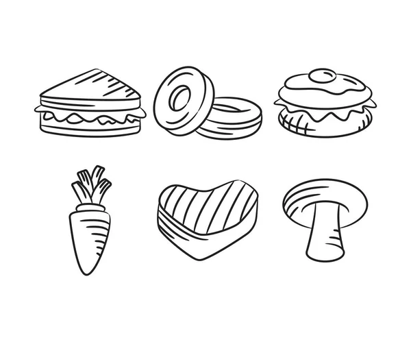 Τρόφιμα Και Επιδόρπιο Σκίτσο Ζωγραφισμένα Στο Χέρι Εικονογράφηση — Διανυσματικό Αρχείο
