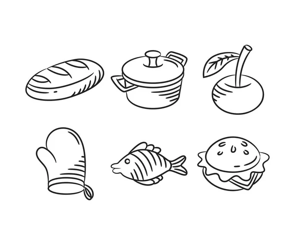 Essen Und Dessert Skizze Handgezeichnete Illustration — Stockvektor