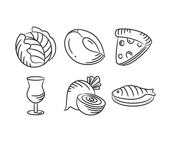 Τρόφιμα Και Επιδόρπιο Σκίτσο Ζωγραφισμένα Στο Χέρι Εικονογράφηση — Διανυσματικό Αρχείο