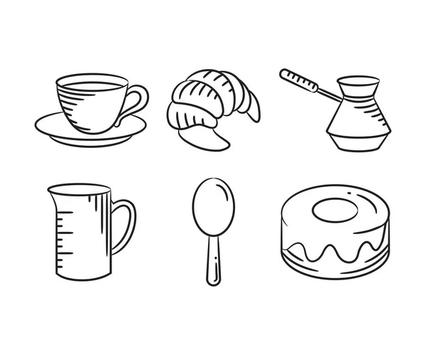 素描手绘甜点和厨房用具图标 — 图库矢量图片