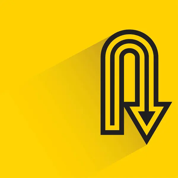 黄色の背景に影のある矢印シンボルを下げる — ストックベクタ