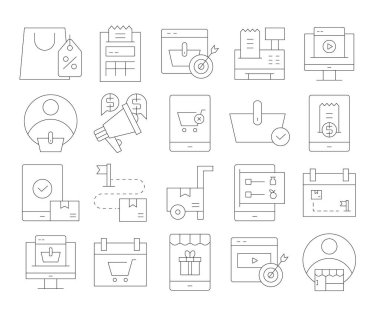 çevrimiçi alışveriş ve e ticaret simgeleri ayarlandı