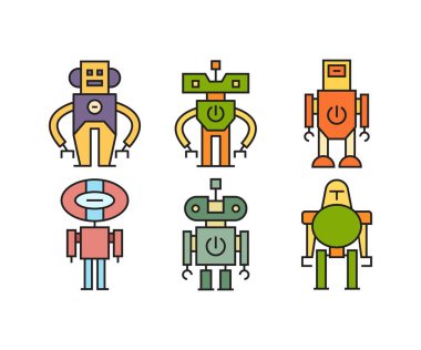 çizgi film robot karakter simgeleri ayarlandı