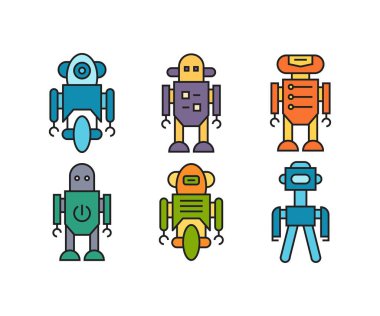 çizgi film robot karakter simgeleri ayarlandı