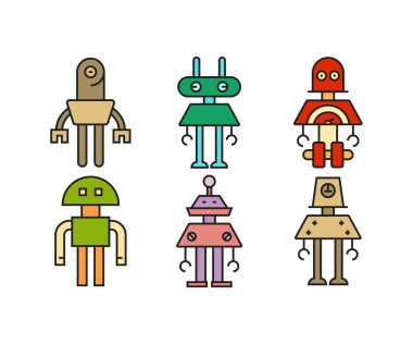 çizgi film robot karakter simgeleri ayarlandı