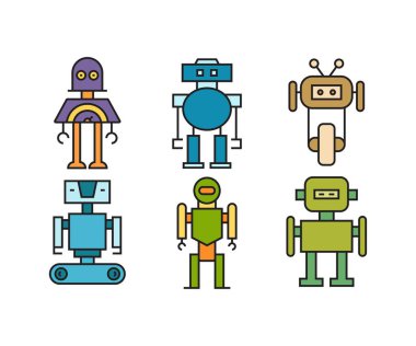 çizgi film robot karakter simgeleri ayarlandı