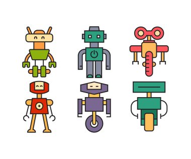 çizgi film robot karakter simgeleri ayarlandı