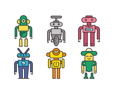 çizgi film robot karakter simgeleri ayarlandı