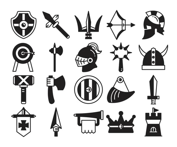 Mittelalterliche Krieger Und Waffen Ikonen — Stockvektor