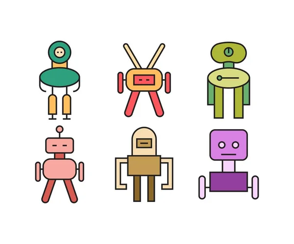 Bonito Robô Avatares Conjunto Vetor Ilustração — Vetor de Stock