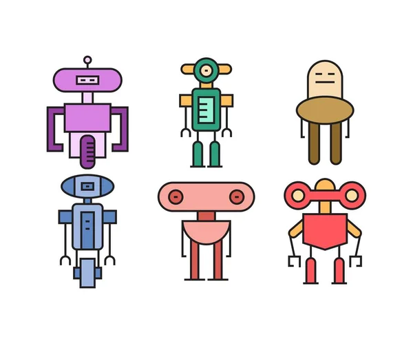 Bonito Robô Avatares Conjunto Vetor Ilustração — Vetor de Stock