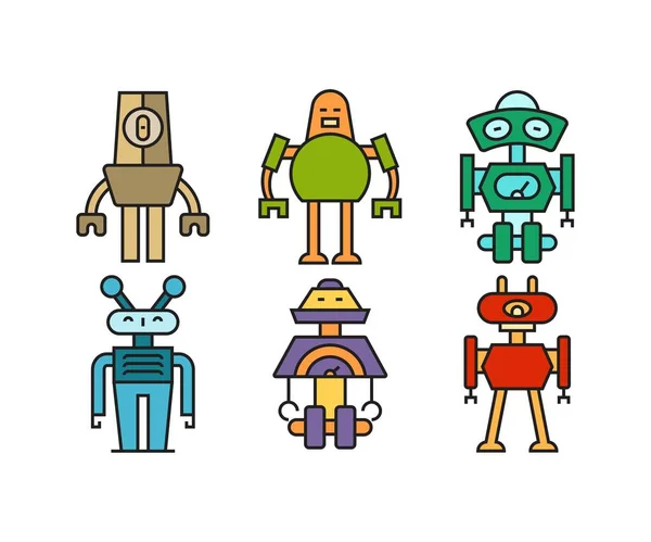 Набор Иконок Персонажей Мультяшных Роботов — стоковый вектор
