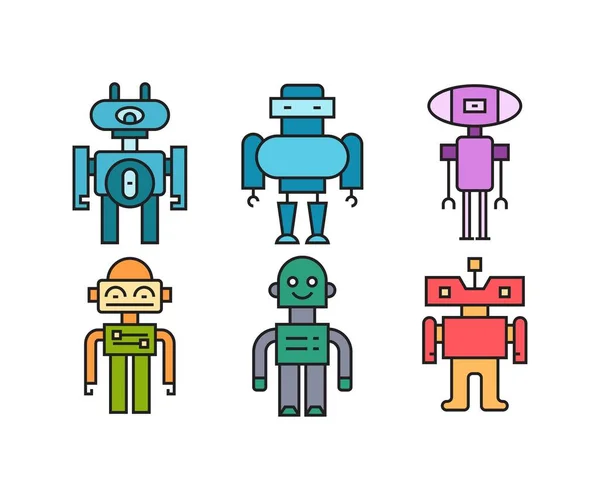 Набор Иконок Персонажей Мультяшных Роботов — стоковый вектор