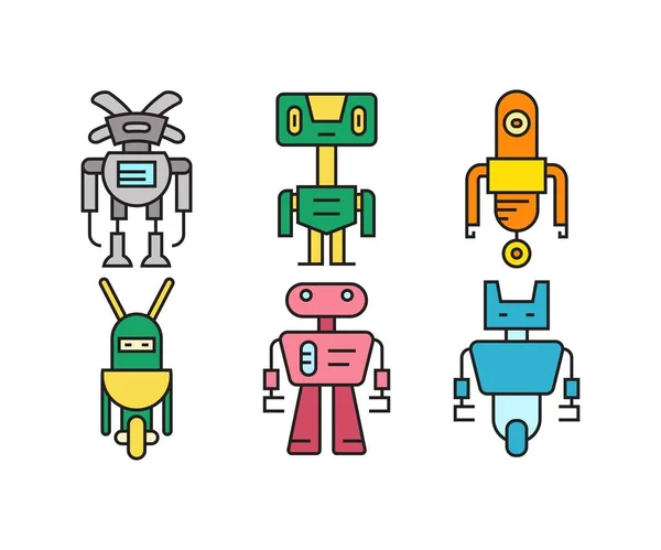 Tecknad Robot Karaktär Ikoner Som — Stock vektor