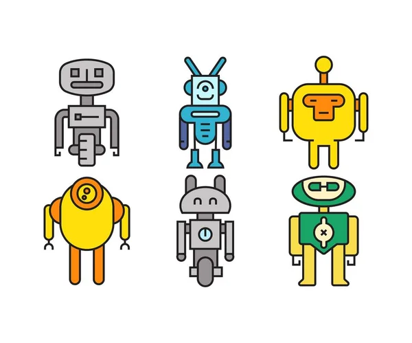 Set Icone Personaggio Robot Cartone Animato — Vettoriale Stock