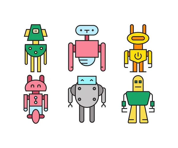Cartoon Robot Character Icons Set — Stock Vector