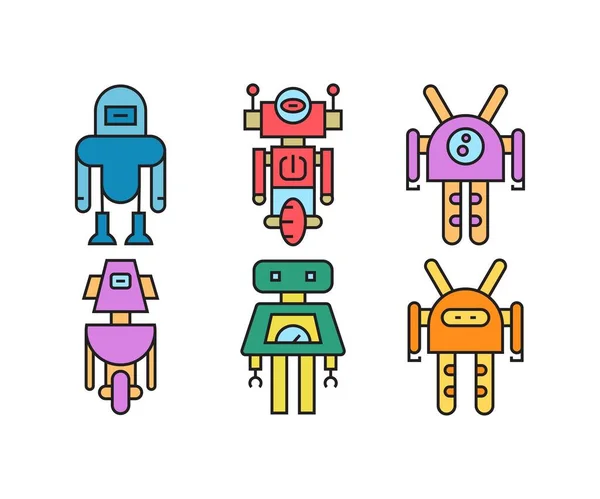 Rajzfilm Robot Karakter Ikonok Készlet — Stock Vector