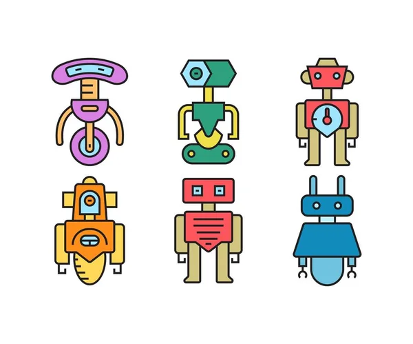 Robot Dibujos Animados Iconos Carácter Conjunto — Archivo Imágenes Vectoriales