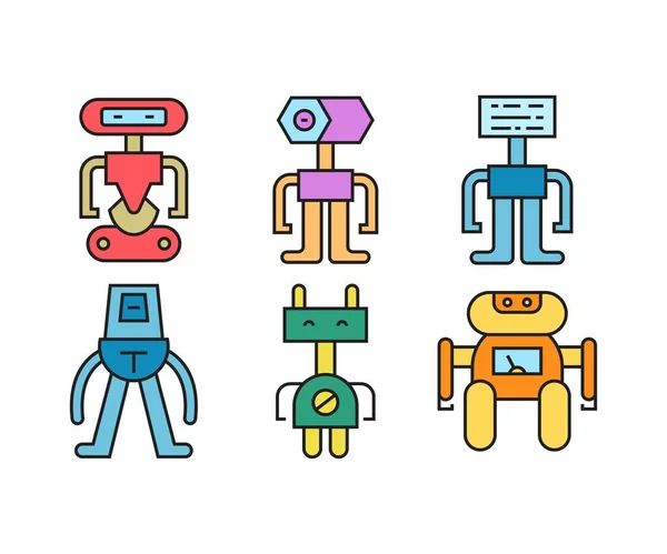 Tecknad Robot Karaktär Ikoner Som — Stock vektor