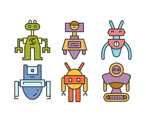 Çizgi Film Robot Karakter Simgeleri Ayarlandı — Stok Vektör