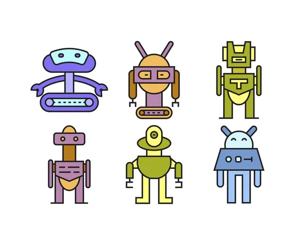 Robot Dibujos Animados Iconos Carácter Conjunto — Archivo Imágenes Vectoriales