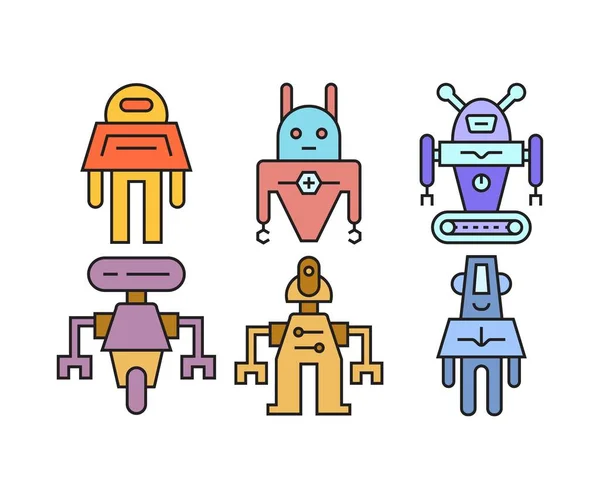 Karikatura Robot Znak Ikony Sada — Stockový vektor