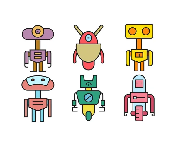 Karikatura Robot Znak Ikony Sada — Stockový vektor