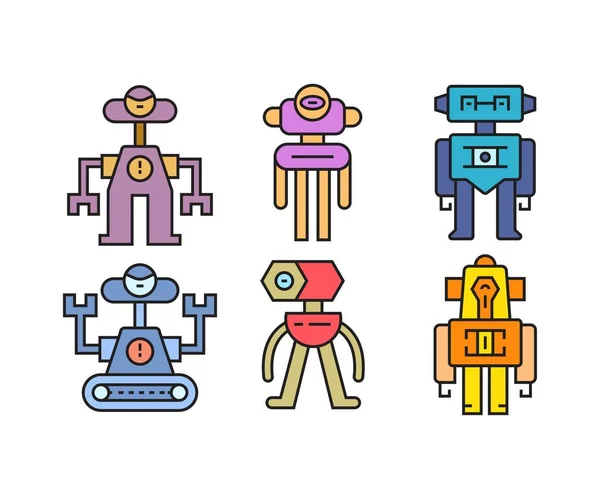 Humanoid Robot Karaktär Ikoner Som — Stock vektor