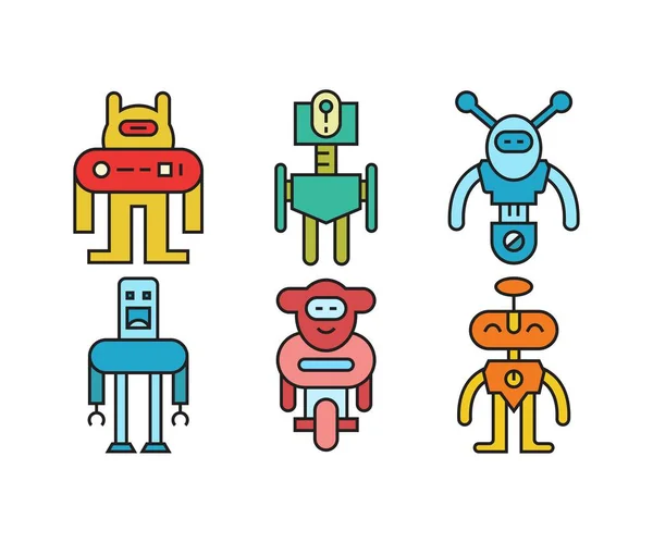 Humanoide Robot Carácter Iconos Conjunto — Vector de stock