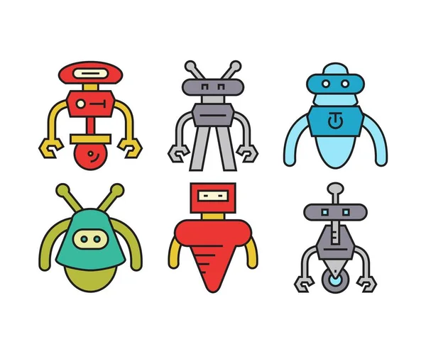 Mensachtige Robot Karakter Pictogrammen Ingesteld — Stockvector