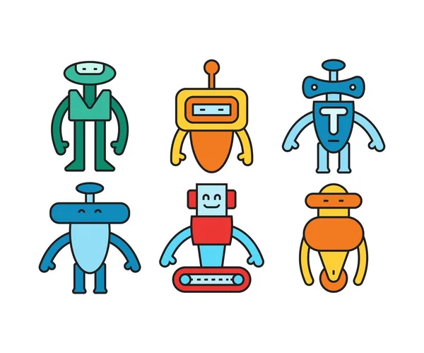 Mensachtige Robot Karakter Pictogrammen Ingesteld — Stockvector