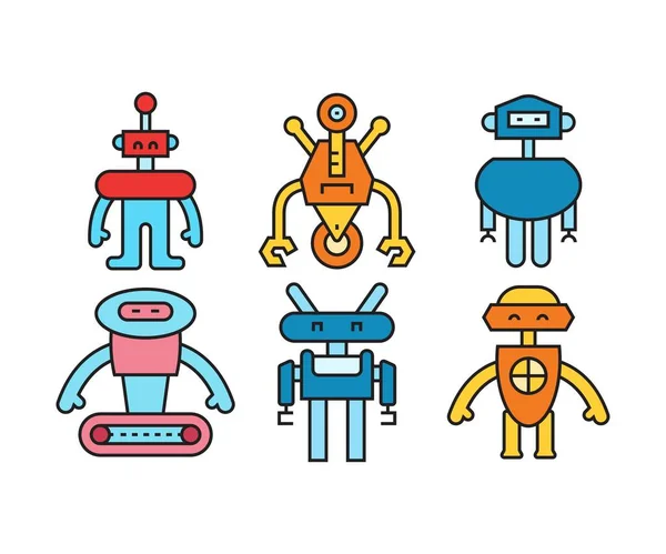 Humanoid Robot Postać Ikony Zestaw — Wektor stockowy