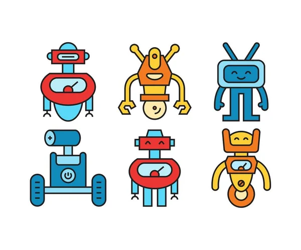 Jeu Icônes Personnage Robot Humanoïde — Image vectorielle