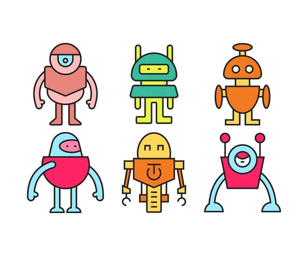 Humanoide Robot Carácter Iconos Conjunto — Archivo Imágenes Vectoriales